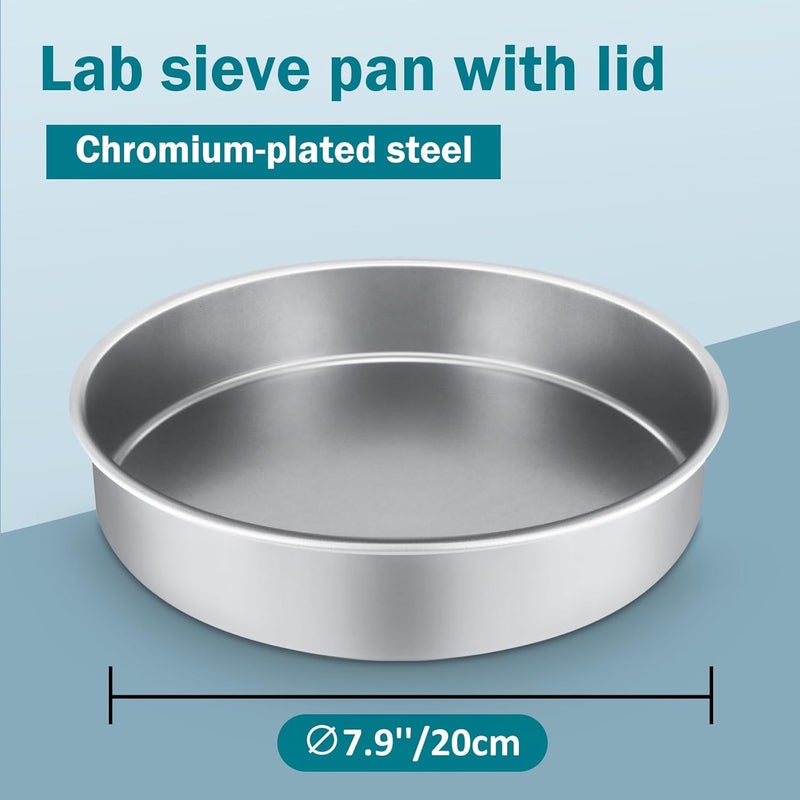 LVDALAB Lab Sieve Pan with Lid, Chromium-Plated Steel Test Sieves Pan, Analysis Sample Test Sieves for Industrial Laboratory, 7.9Inch/20cm Diameter 1.97in/5cm Height - Image 2